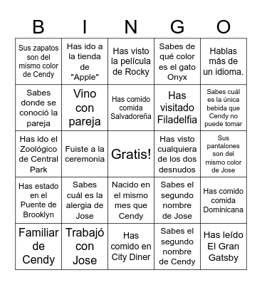 Jos-endy Bingo Card