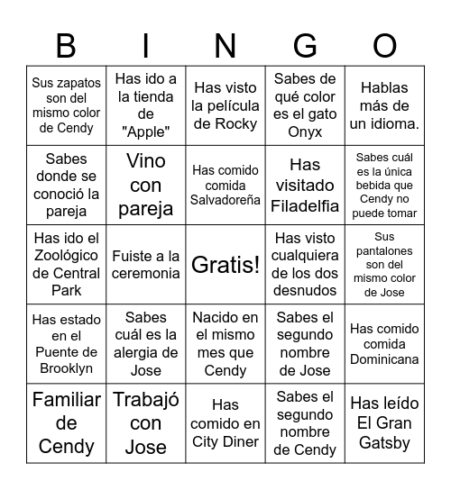 Jos-endy Bingo Card