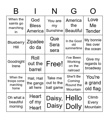Musical Bingo Card
