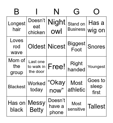 Family Bingo Card