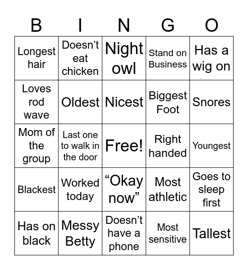 Family Bingo Card