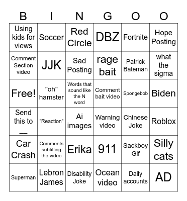 Instagram Drinking Bingo Card