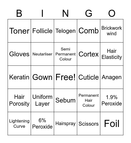 Hair Bingo Card