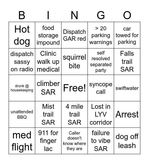 Memorial Day Weekend Bingo Card