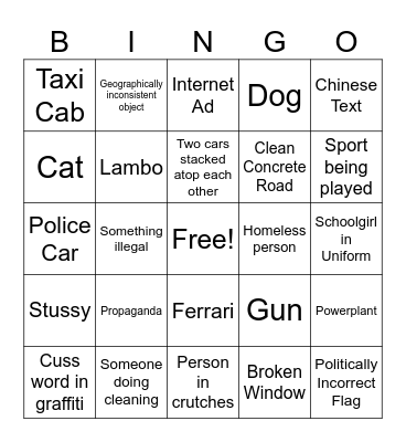 Google Maps Bingo Card