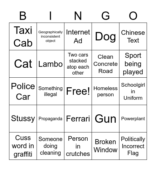 Google Maps Bingo Card