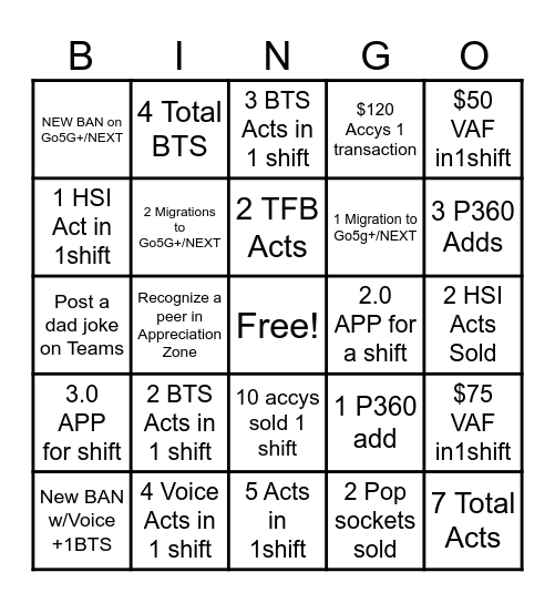 Strong Finish BINGO Card