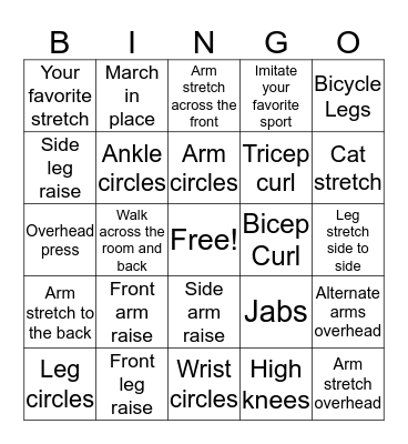 Physical Activity Bingo Card