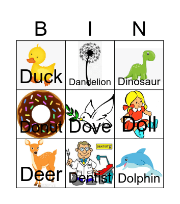 Letter D Bingo Card