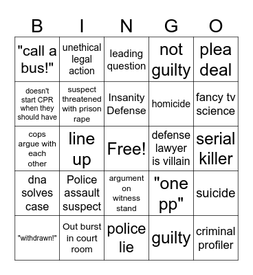 Law & Order SVU Bingo Card