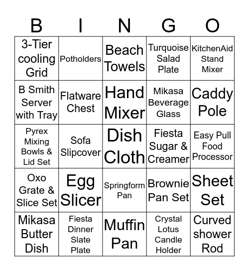 Chelsea & Rob's Bridal Shower Bingo Card