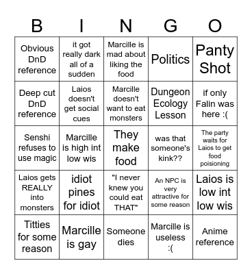 Delicious in Dungeon Bingo Card Bingo Card