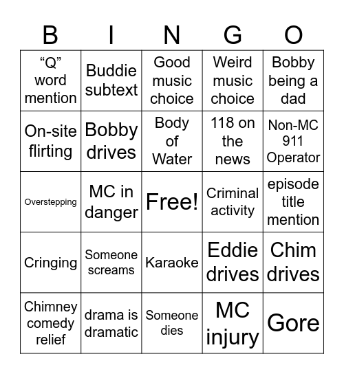 9-1-1 Bingo Card