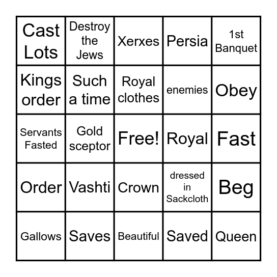 Esther Bingo Card