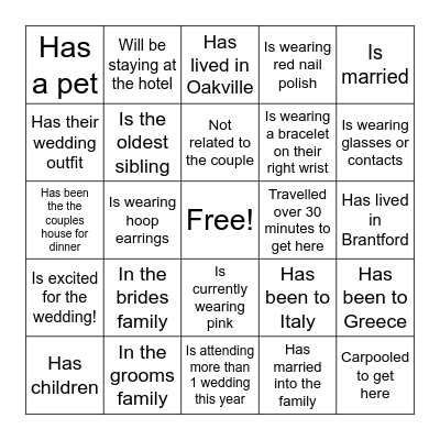 Zoe’s Bridal Bingo Card