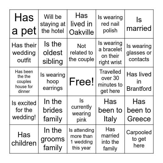 Zoe’s Bridal Bingo Card