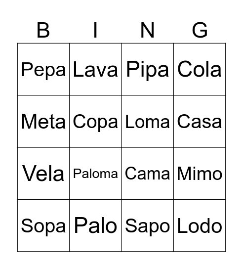 BINGO DE PALABRAS Bingo Card