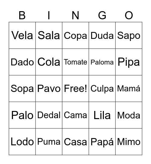 BINGO DE PALABRAS Bingo Card