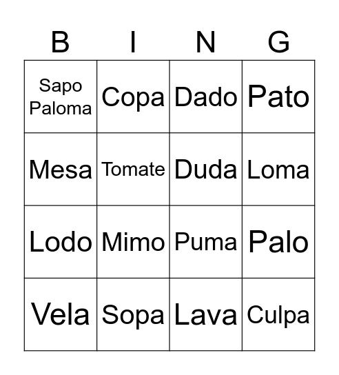 BINGO DE PALABRAS Bingo Card