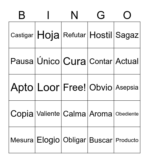 Bingo de los Sinónimos Bingo Card