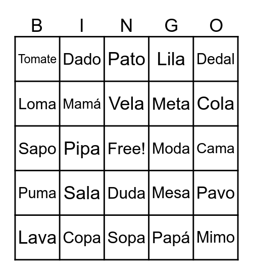 BINGO DE PALABRAS Bingo Card