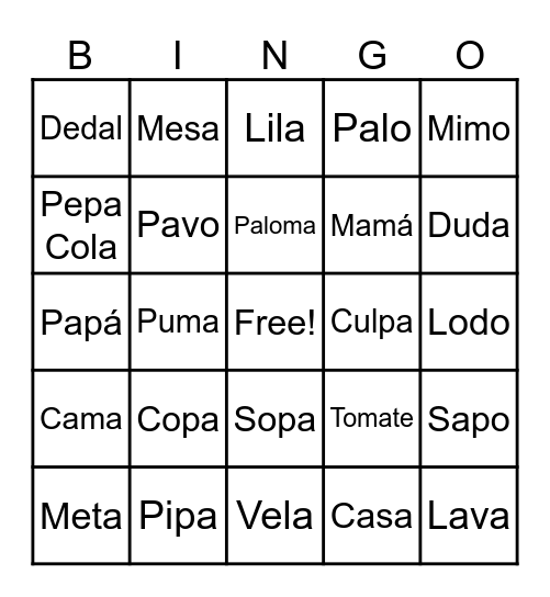 BINGO DE PALABRAS Bingo Card