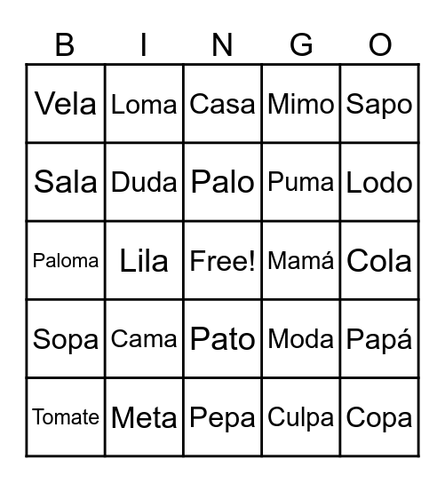 BINGO DE PALABRAS Bingo Card