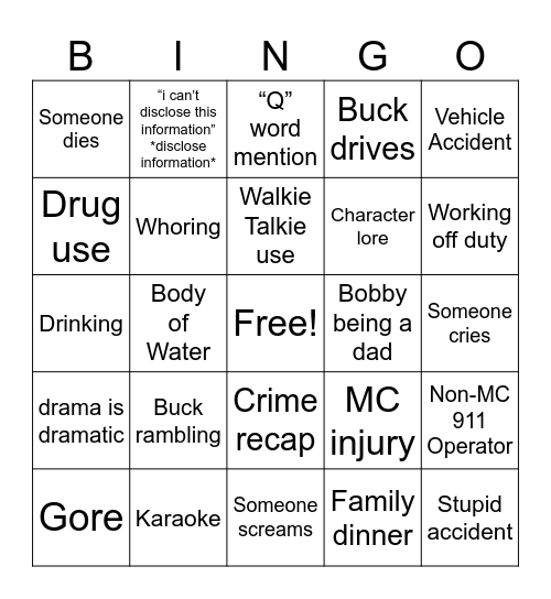 9-1-1 Bingo Card