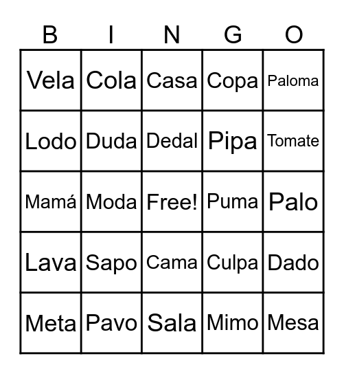 BINGO DE PALABRAS Bingo Card