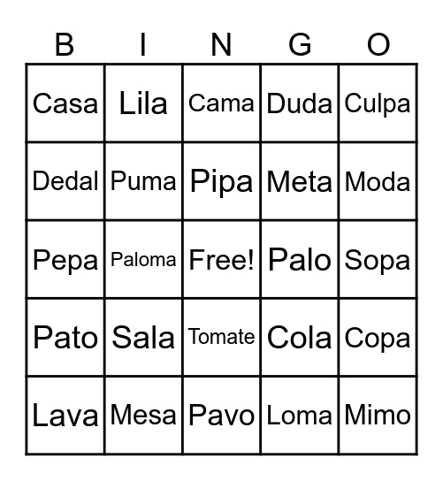 BINGO DE PALABRAS Bingo Card