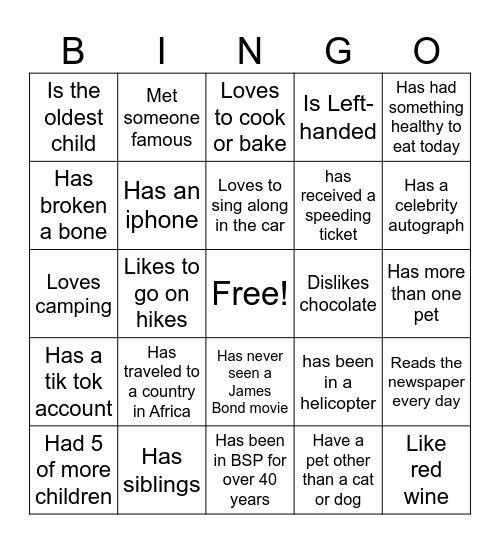 Ice-Ice Breaker! Bingo Card