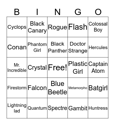 Superhero Bingo Card