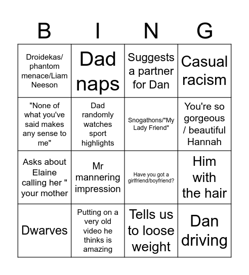 Dad Bingo Card