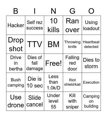 Warzone bingo Card