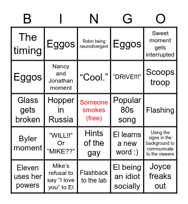 Stranger Things Episode Bingo Card