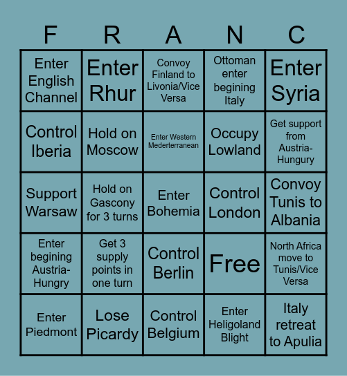 France - Diplomacy Bingo Card