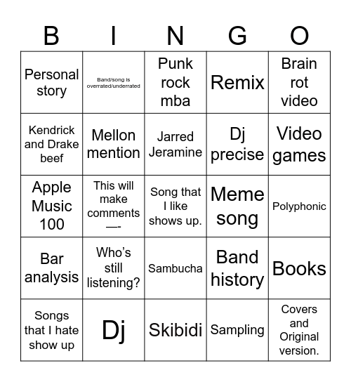 Music videos, shorts, and comments Bingo Card