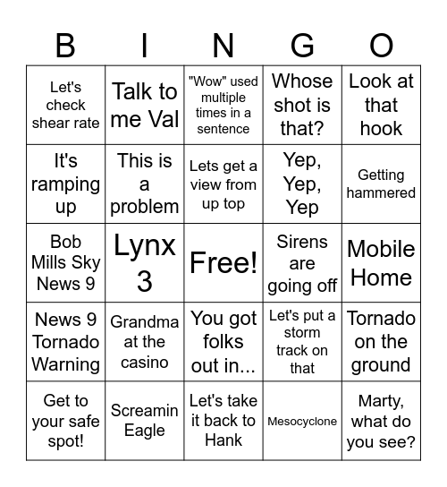 News 9 Tornado Bingo Card