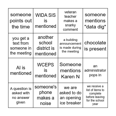 Quarterly Meeting Bingo Card