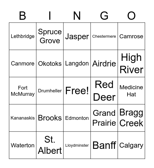 Alberta Bingo Card