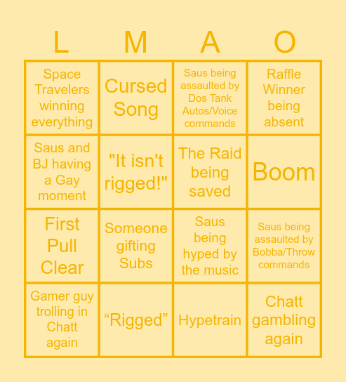 Saus Twitch Bingo Card