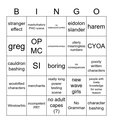 Shitty wormfic bingo Card