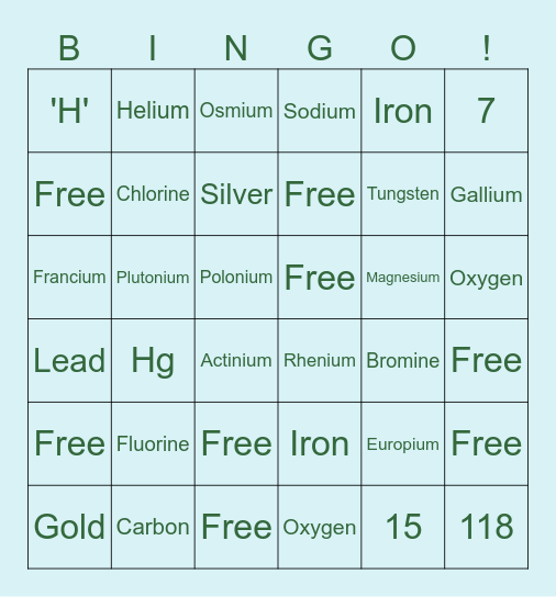The Helpful Elemental Bingo Game Bingo Card