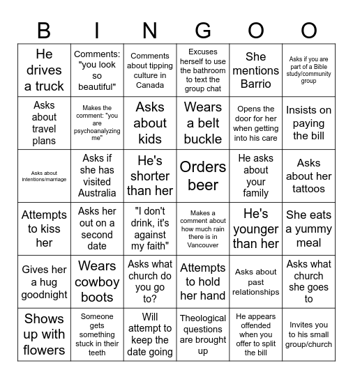 Post Date Bingo Card