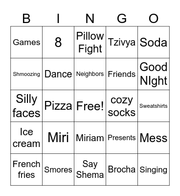 Miri's Sleepover Bingo! Bingo Card