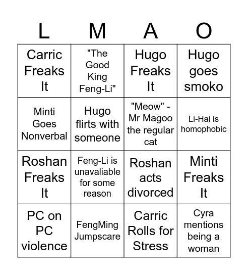 HDA Bingo Card