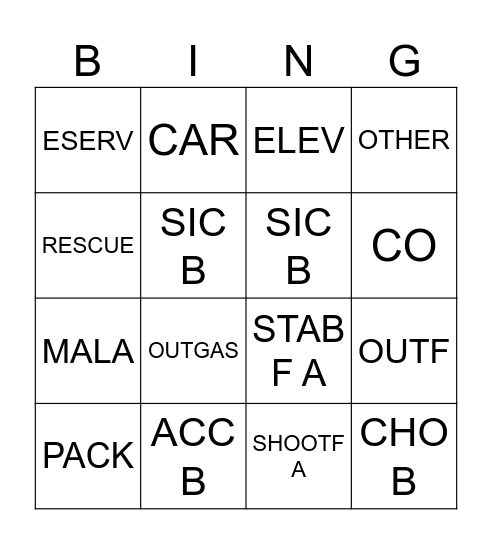 FIRE CALL TYPE BINGO Card
