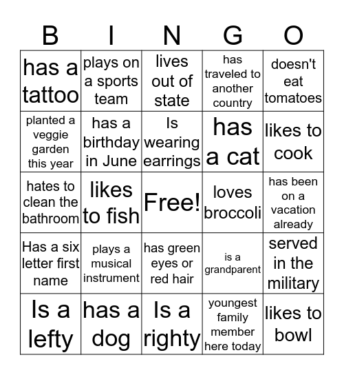 DiLegge Family Bingo Card