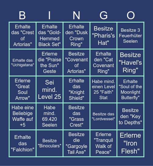 Alpha Dark Souls Remasterd Bingo Card