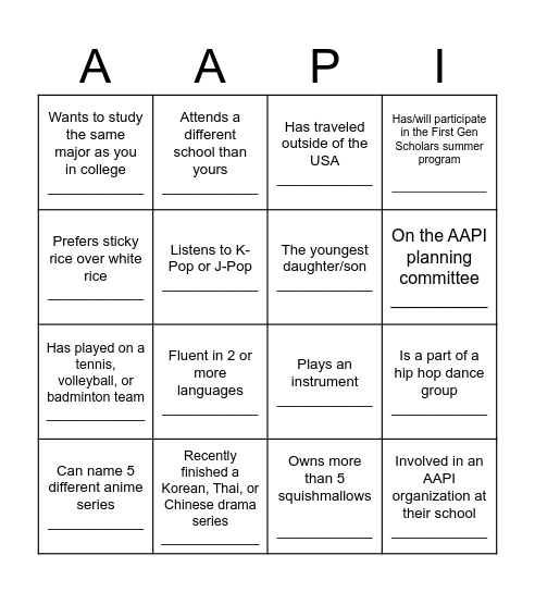 AAPI BINGO Card